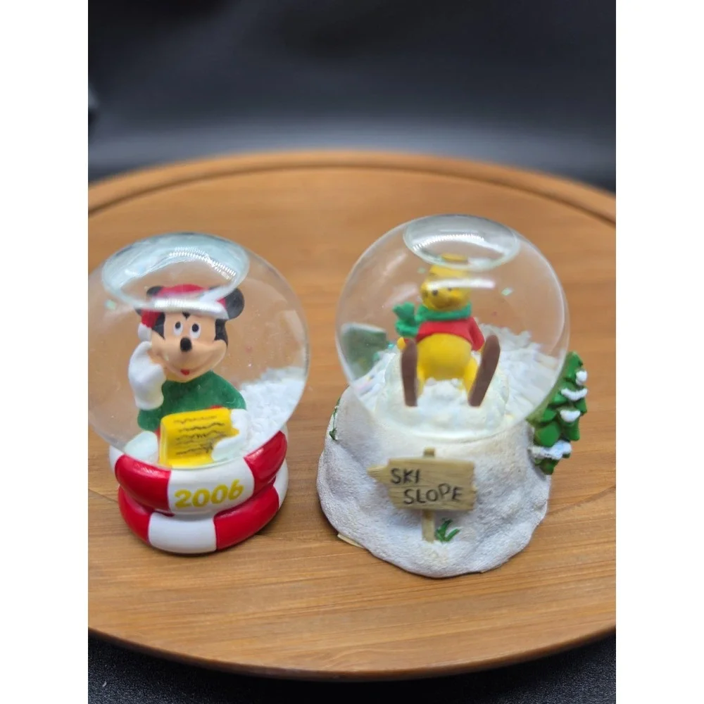 Pair Of Disney - Winnie The Pooh 'Ski Slope' &‎ Mickey- Snowglobes Collectible